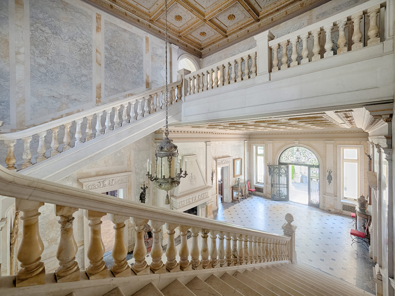 An interior shot of Winfield Mansion showing the entryway and staircases.