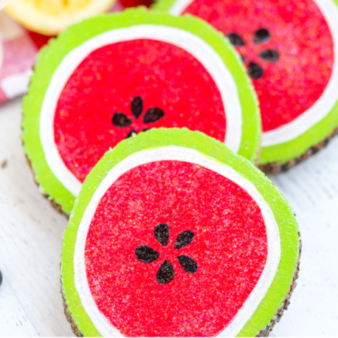 A photo of watermelon coasters.