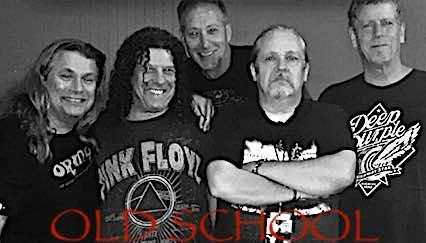 A black and white photo of the band Old School Classic Rock.