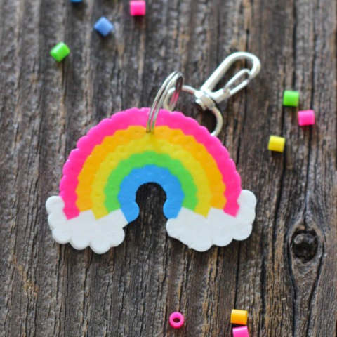 Rainbow perler bead keychain
