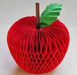 A color photo of a honeycomb apple.