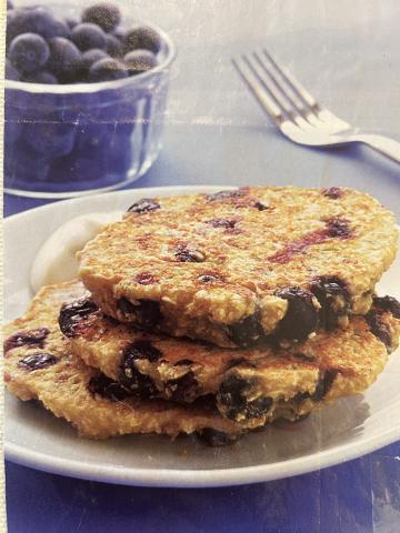 A photo of blueberry oat pancakes.