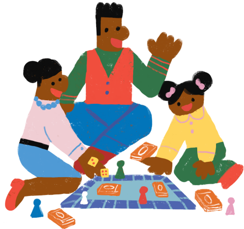Family playing board game
