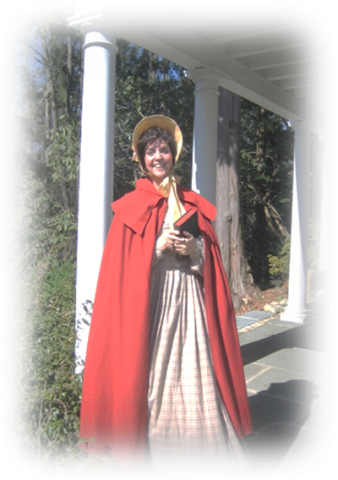 A color photo of Janet Demarest in Victorian costume.