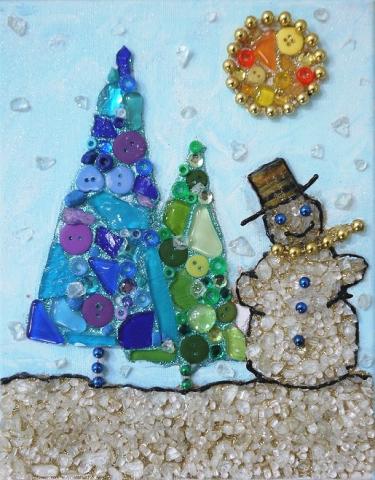 Mosaic Snowman on Canvas