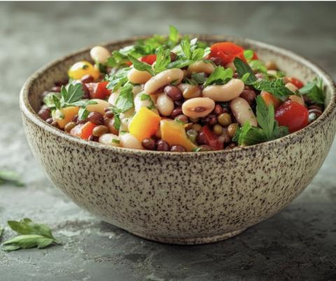 A photo of a bowl of black eyed peas.