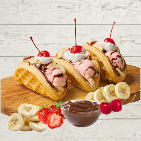 Image of banana split waffle tacos