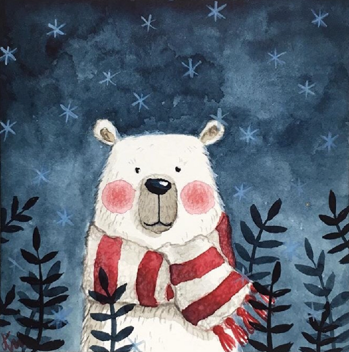 Polar bear wearing a scarf