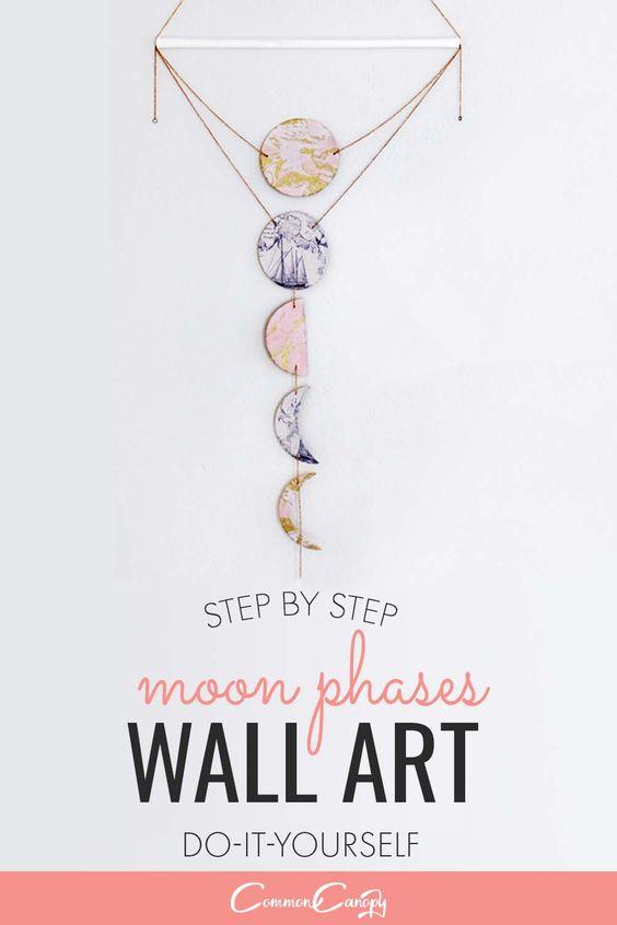 diy hanging moon phases wall art