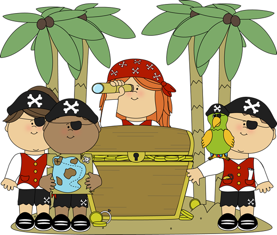 Pirate kids with treasure chest