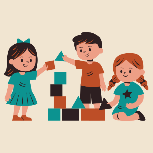Three children building with blocks