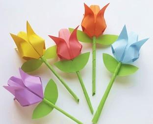 A color photo of origami tulips.