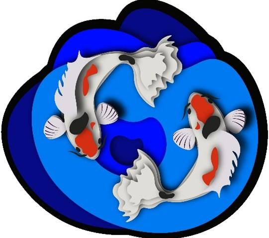 An image of koi fish made using foam tape.