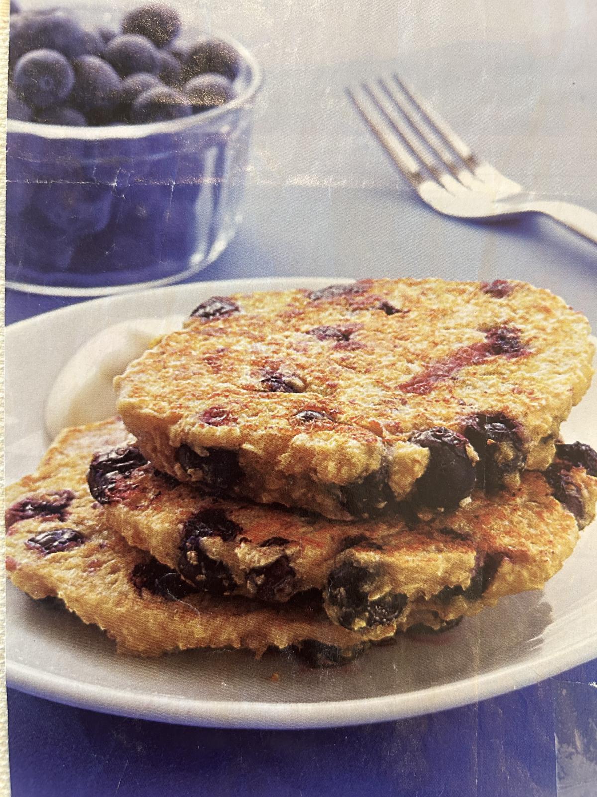 A photo of blueberry oat pancakes.