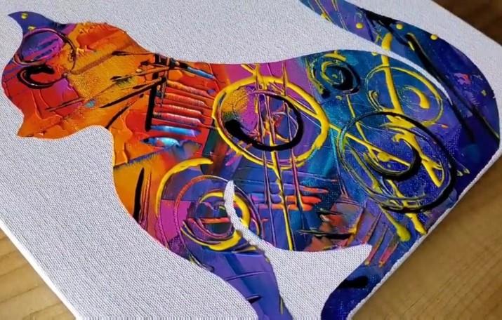 A photo of a cat created with paint and a squeegee.