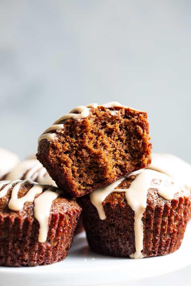 A color photo of three gingerbread muffins.