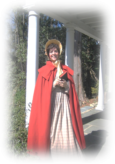 A color photo of Janet Demarest in Victorian costume.