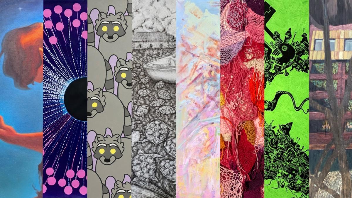 a graphic with slivers of artwork from the Piece by Piece exhibit.