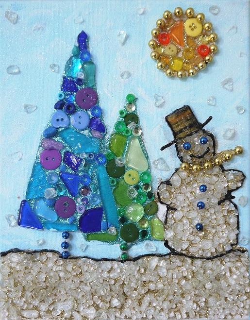 Mosaic Snowman on Canvas