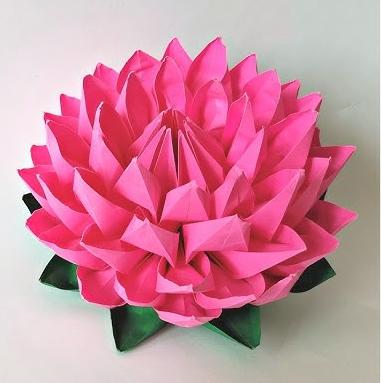 A color photo of an origami lotus.